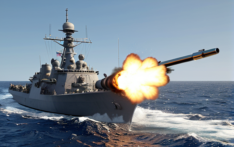 **

"Modern naval warship firing a guided projectile from a 5-inch gun, ocean setting, realistic."

**
