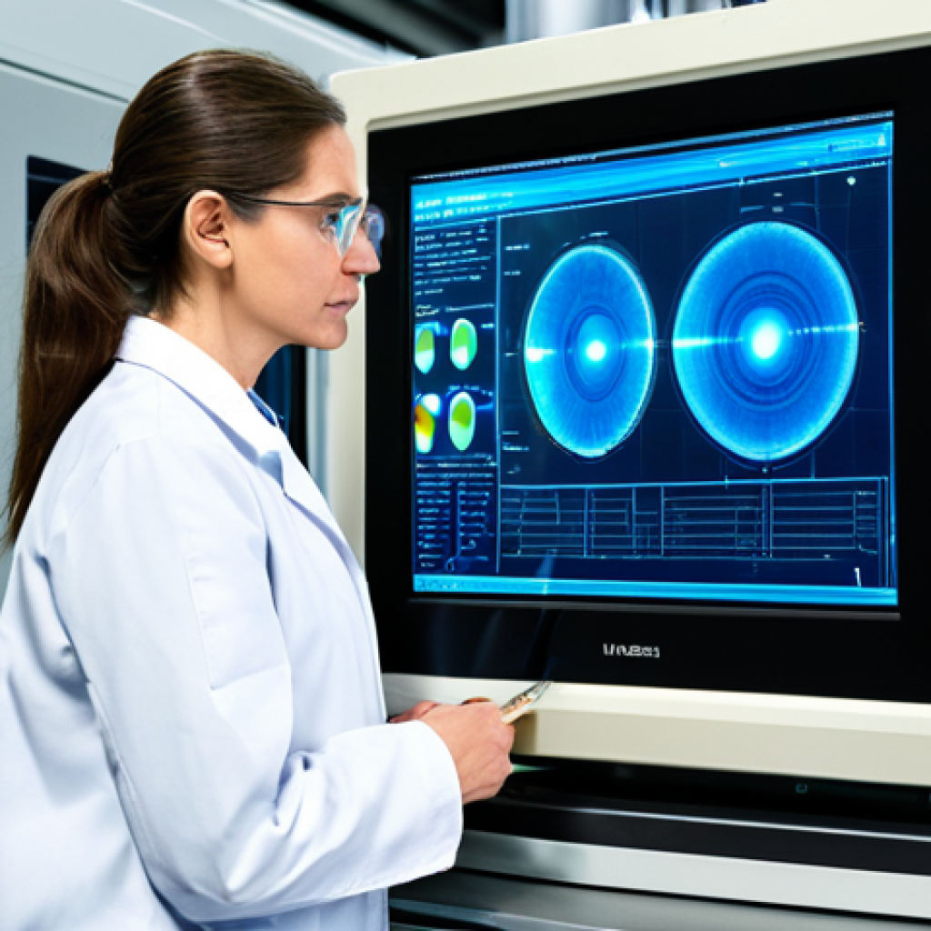 A professional female scientist, fully clothed in a modest lab coat, stands confidently beside an advanced high-power microwave (HPM) research prototype in a clean, state-of-the-art research laboratory. She is observing complex electromagnetic wave patterns on a glowing holographic display, reflecting the quiet intensity of technological innovation. The background features sleek, modern scientific instruments and large computer screens showing data visualizations. safe for work, appropriate content, professional, fully clothed, perfect anatomy, correct proportions, natural pose, well-formed hands, proper finger count, natural body proportions, professional photography, high quality.