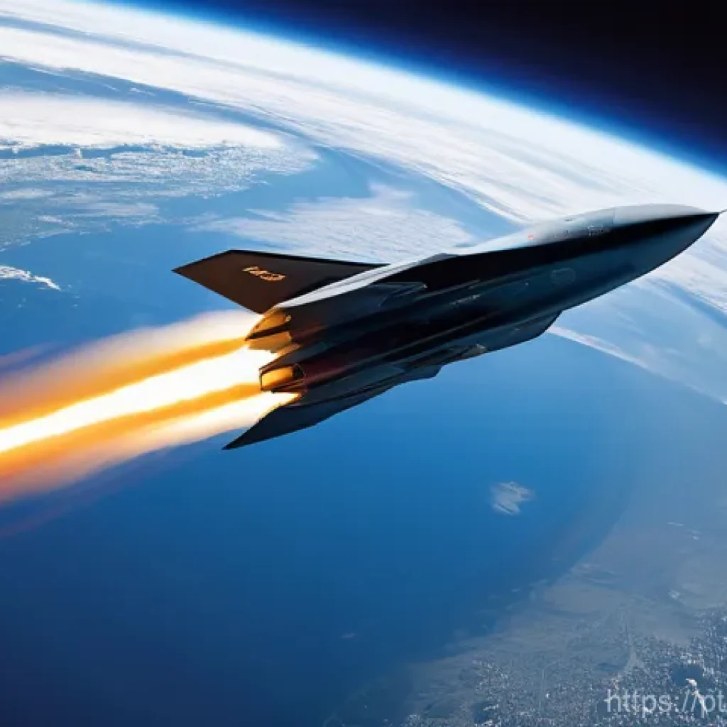 극초음속 미사일 위협 분석 - The missile should be depicted performing a sharp, unpredictable, high-G maneuver, leaving behind a ...