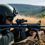 특수 작전용 소형 무기 - 62x51mm NATO) assault rifle, clearly showcasing its modular design with a visible Picatinny rail sys...