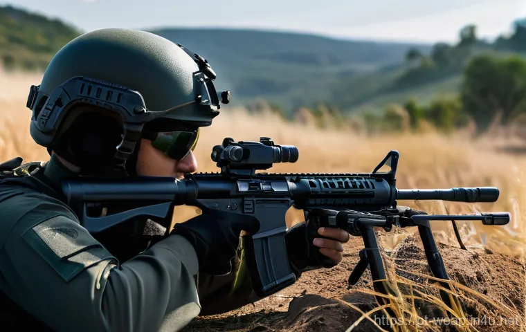 특수 작전용 소형 무기 - 62x51mm NATO) assault rifle, clearly showcasing its modular design with a visible Picatinny rail sys...