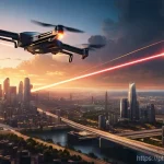 고출력 레이저 대공무기 배치 - **Prompt: "Iron Beam" Interception over a City at Dusk**
    A highly detailed, realistic image depi...