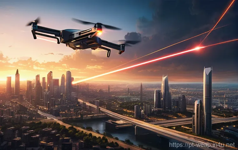 고출력 레이저 대공무기 배치 - **Prompt: "Iron Beam" Interception over a City at Dusk**
    A highly detailed, realistic image depi...