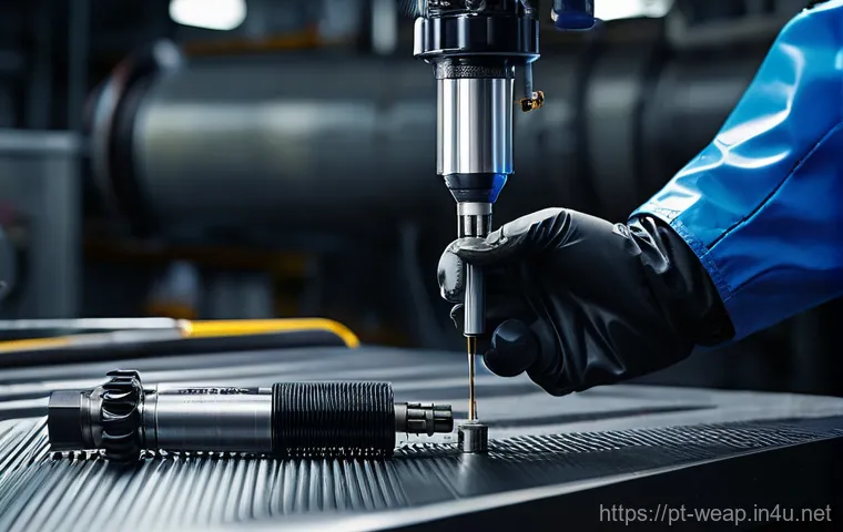 무기 유지보수 및 수명 연장 기술 - **Prompt:** An extreme close-up shot of a pair of gloved hands (clean, light-colored protective glov...