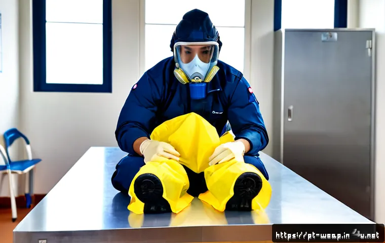 Home 17 생화학 방어 장비 종류 - Photorealistic civil defense preparedness display in a clean Portuguese municipal emergency training...